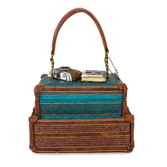 Mary Frances Baggage Claim Beaded Suitcase Handbag Brown Blue Bag Tour Purse NEW - Picture 5 of 9